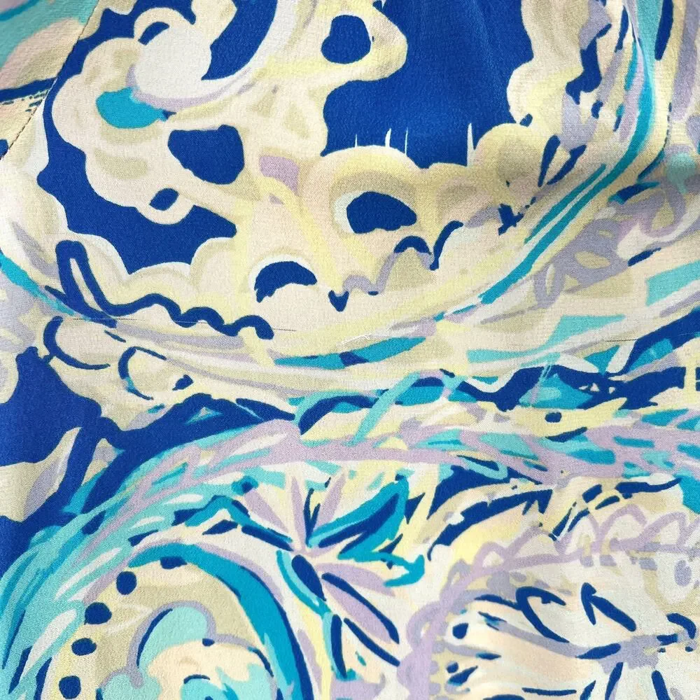 LILLY PULITZER Elsa Printed Silk Blouse Womens XS Blue Pink Long Sleeve Top FLAW - Picture 11 of 12